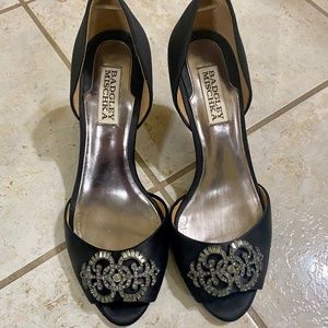 Badgley Mischka Black Heels with Silver Embellishments